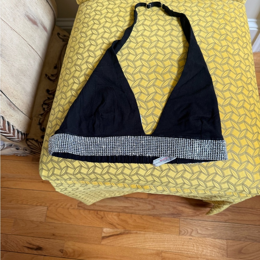 Black Halter Bra Top with Silver Studded Accents